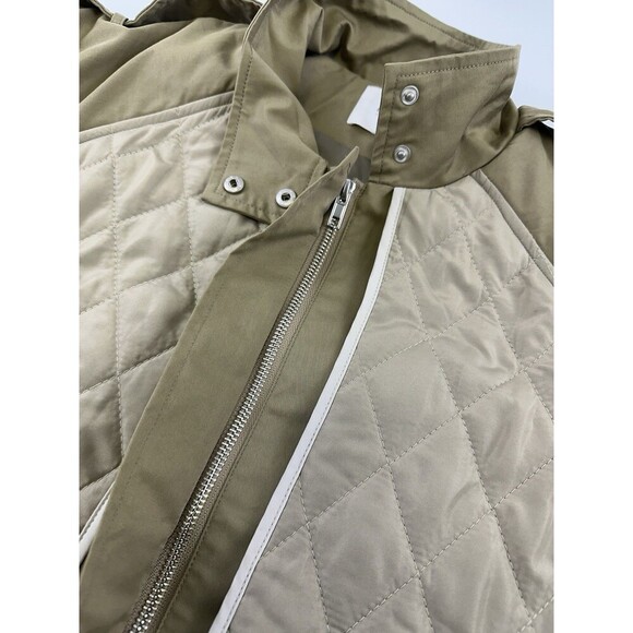 Grey Lab Quilted Jacket Olive Stand Collar Hidden Zip Button Cuff Womens Medium - Picture 13 of 16